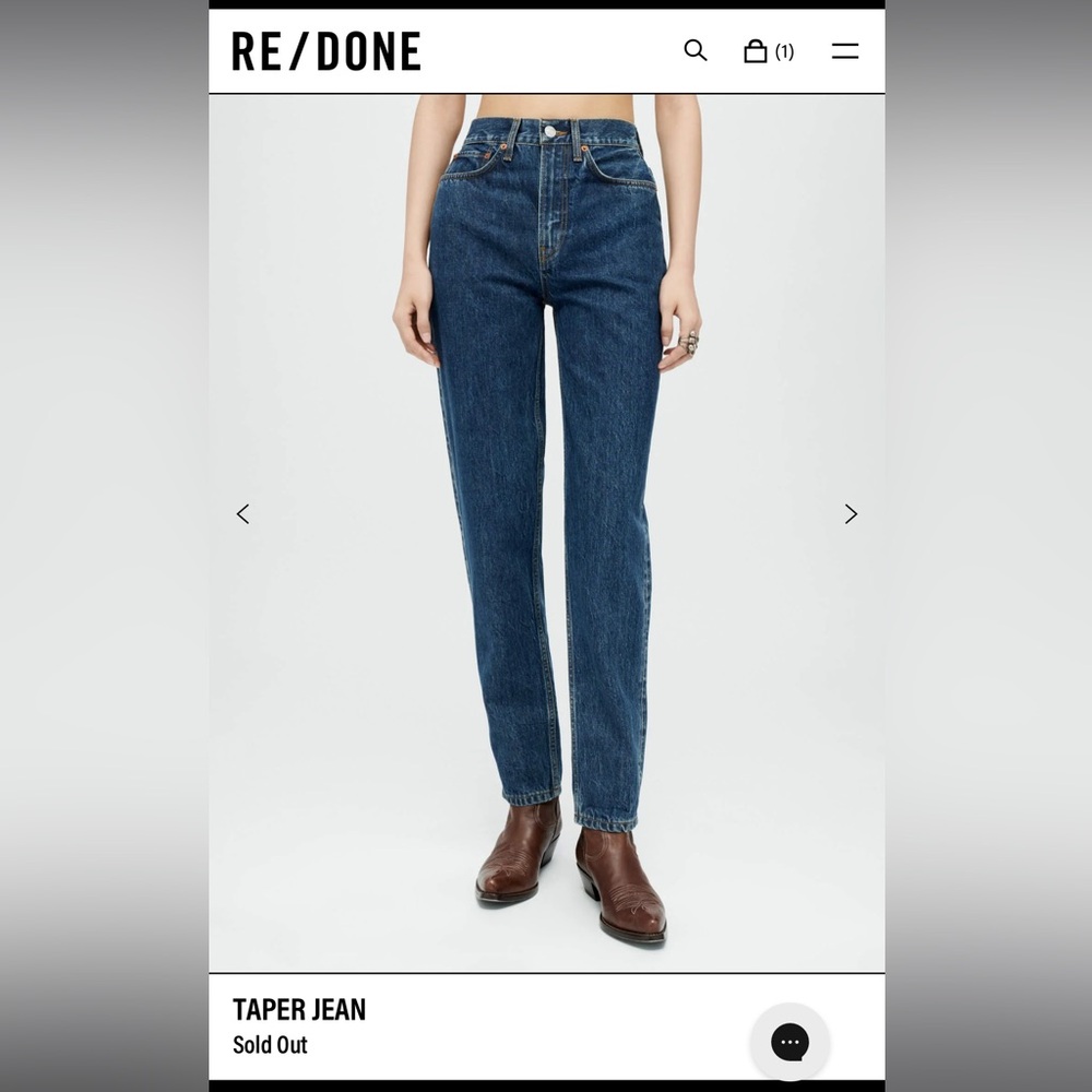 Brand New with Tags RE/Done TAPER JEAN size 23 color Rustic Indigo